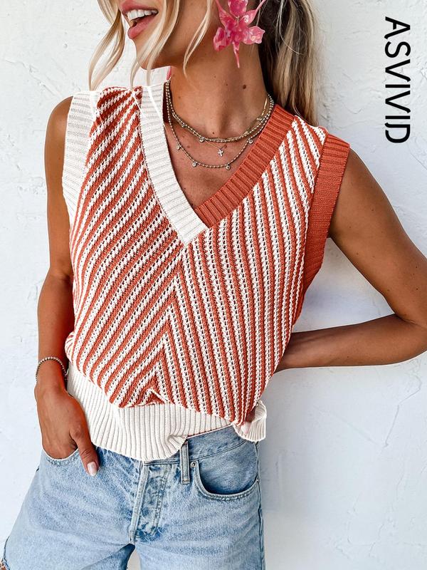 Women's Colorblock Wrap Knit Tank Top, Casual V Neck Sleeveless Top for Summer, Ladies Clothes for Daily Wear 1