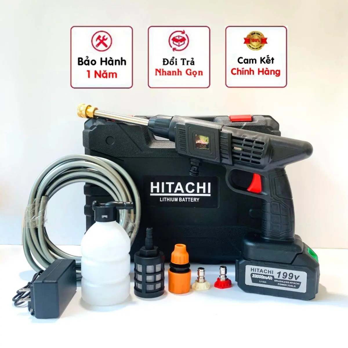 Máy rửa xe Cầm Tay 199V - Máy xịt rửa sân vườn xịt rửa cao áp có tạo bọt tuyết.