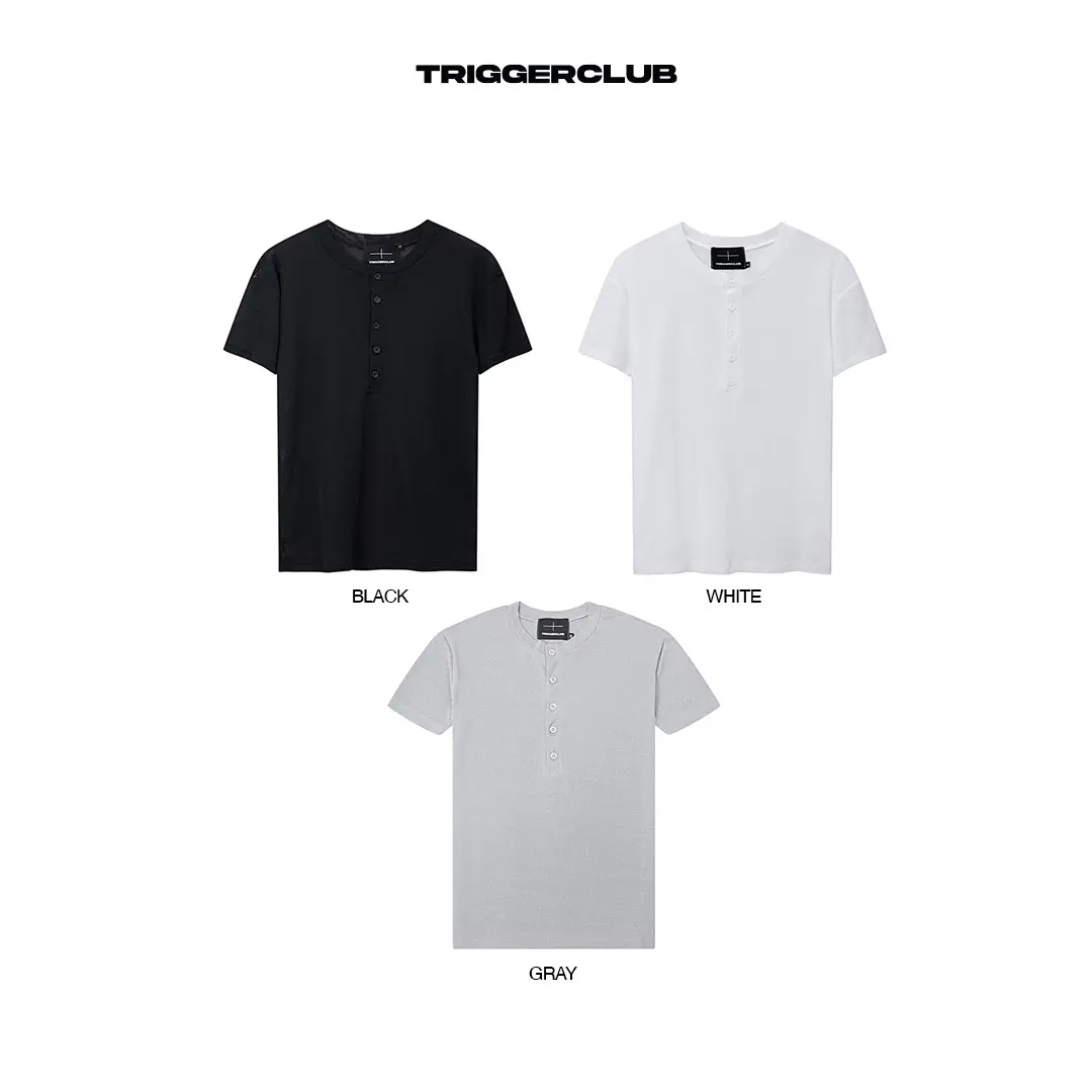 Áo thun tay ngắn ôm body cổ trụ phối nút - TGC TURTLENECK WHITE/BLACK T - SHIR