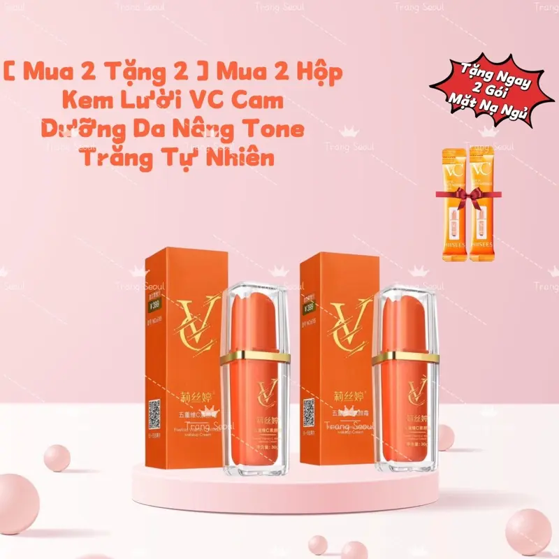 [ Mua 2 Tặng 2 ] Kem Lười Nâng Tone Dưỡng Da Che Khuyết Điểm VC Cam, Chất Kem Sánh Mịn Thẩm Thấu Nhanh, Nâng Tone Đẹp Tự Nhiên Không Gây Bết Dính, Không Lộ Vân Kem