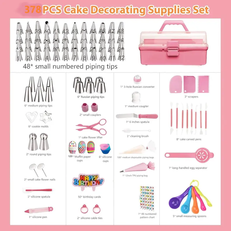 Cake Decorating Tool Set, 378pcs/set Cake Decorating Nozzle & Pastry Bag & Scraper & Other Accessories, Baking Tool Set for Beginners & Professionals, Best Friend Gifts 4