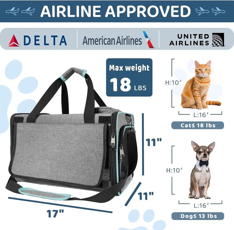 TikTok Shop Cat Carrier United Delta Airline Approved Soft Sided Pet Travel Bag for Medium Cat 15 lbs Small Dog Traveling Crate Under 15 Pounds TSA Approved Carrying Cage Underseat Cabin Gray