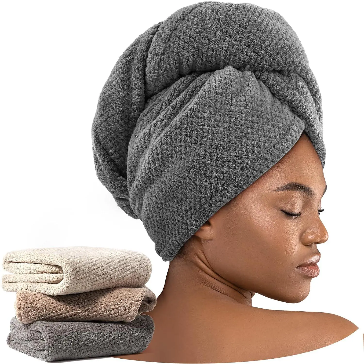 Solid Color Hair Drying Towel Wrap, 1 Count Quick Drying Hair Turban Wrap, Water Absorbent Hair Towel Wrap for Women & Girls, Bathroom Supplies