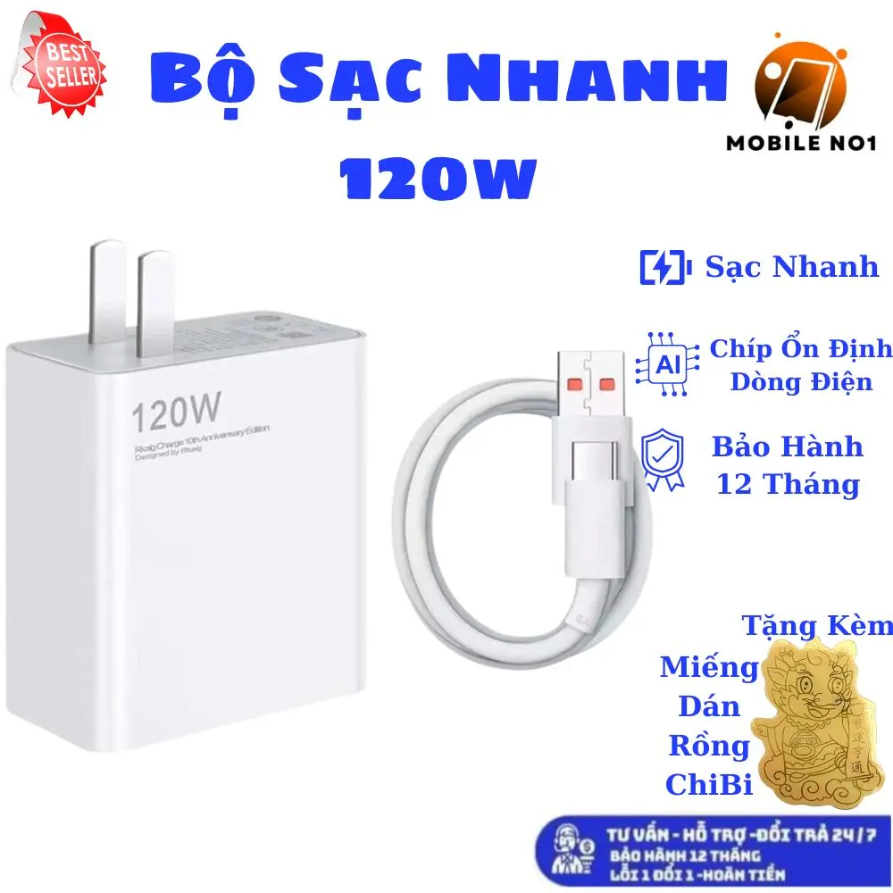 Bộ sạc Sạc nhanh Xiaomi, 120W, 67W, Cáp sạc nhanh USB sang Type C, Tương thích với Huawei, Xiaomi, Samsung, Oppo, Vivo, Mobideno1