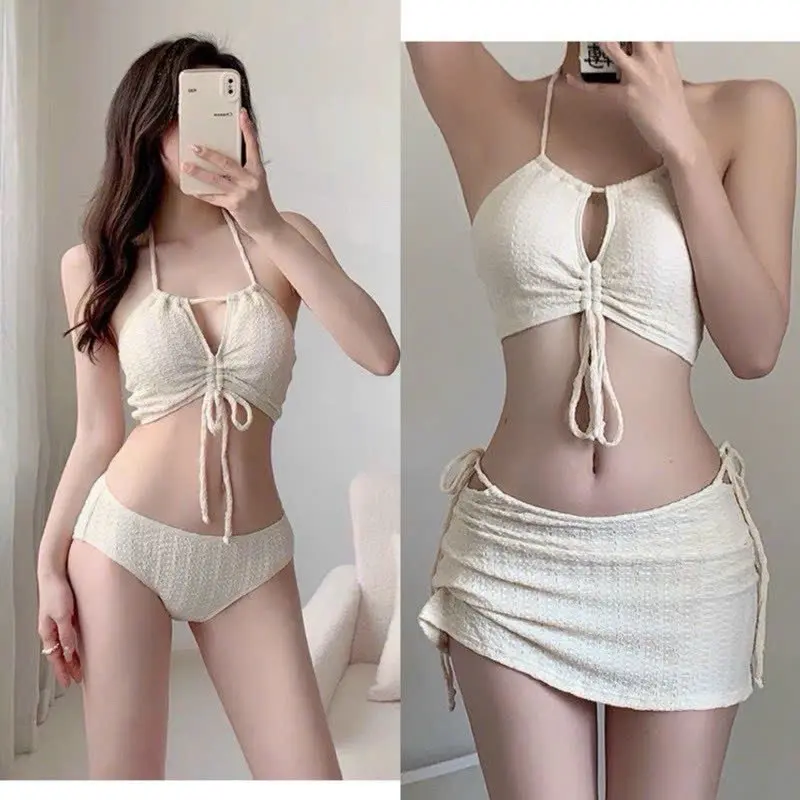 Sét biển ba món xinh siểu chị em mình gồm áo bra có mút ngực quần bikini rời chân váy chất vải thun sóng co dãn bốn chiều Nữ 7