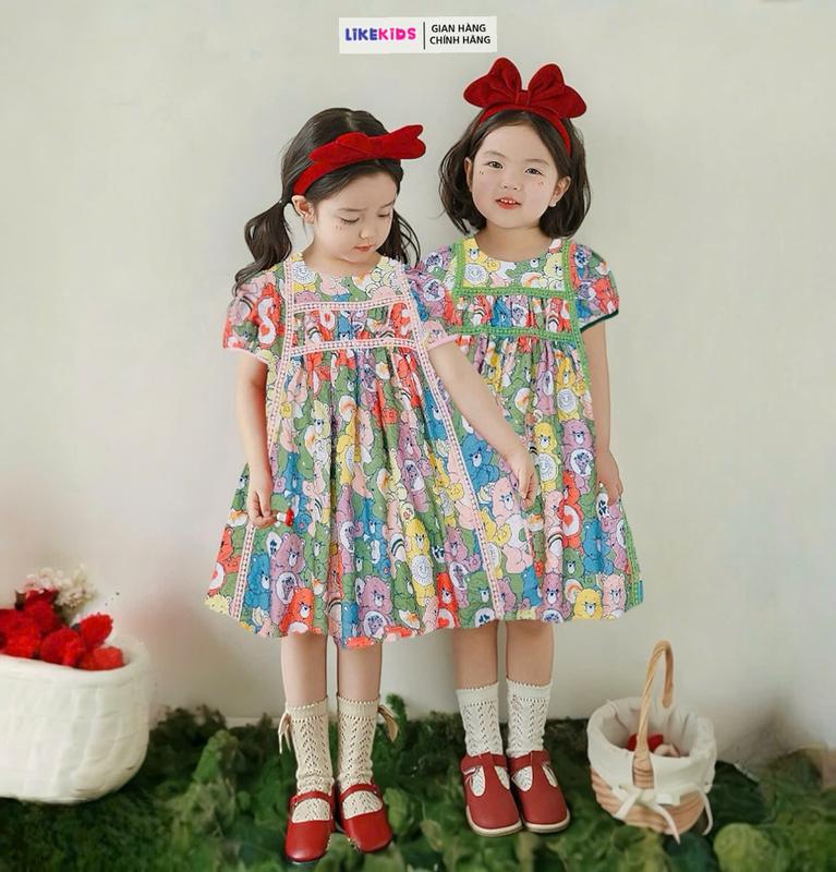 Đầm váy xốp hàn cho bé gái họa tiết GẤU DÂY VIỀN LikeKids MH1 D48