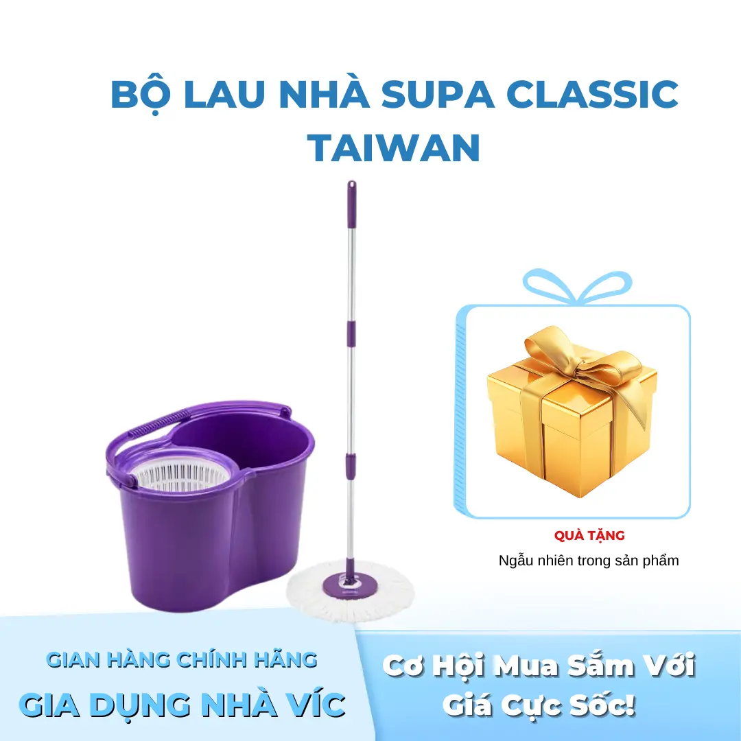 Bộ Lau Nhà 360 Độ OMEGA SUPA CLASSIC Đài Loan ( 1 THÂN CÂY + 1 BÔNG LAU + 1 THÙNG LAU)