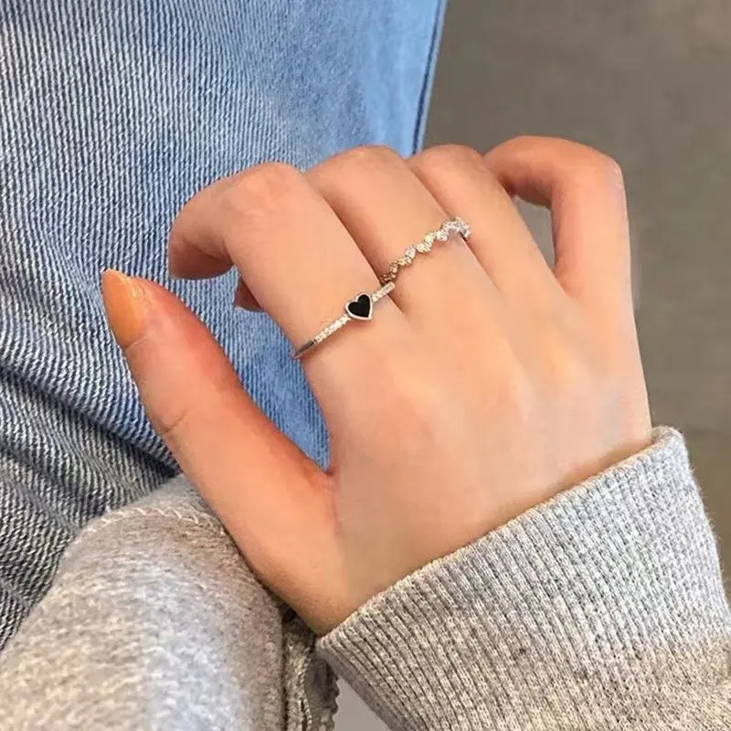 Cincin Korea Hati Zirkon Hitam Untuk Wanita Murah. A-03 Rings 0