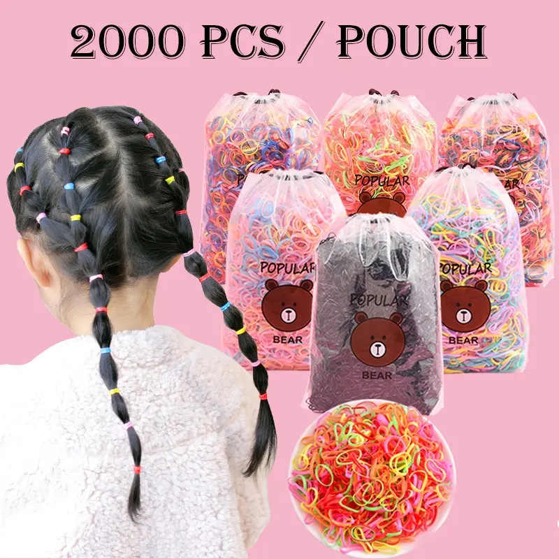 FREE POUCH - 2000PCS IKAT RAMBUT KARET JEPANG ANAK / IKAT RAMBUT ELASTIS / IKAT RAMBUT ANAK