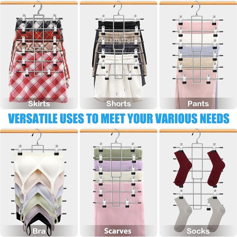6 Layer Organizing Metal Holder, 1/2/3 Counts Space Saving Adjustable Rotatable Clothes Hanger with Clip, Home Organizer for Bedroom, Summer Gift 8