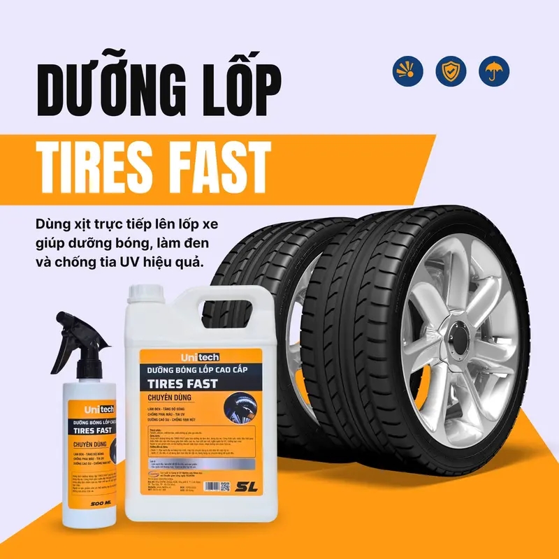 Dưỡng Bóng Vỏ Lốp Ô Tô UNITECH TIRES FAST 5 Lít, Giúp Làm Đen Lốp, Chống Lão Hóa, Bám Bụi 0