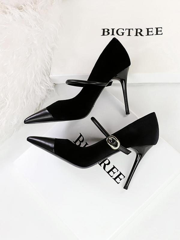 Women's Minimalist Temperament Solid Color Pointed Toe Stiletto Heels, Elegant Buckle Design High Heels for Party, Fashionable Heels for Women, Gift Ideas for Women Heelys, Shoes for Women 8