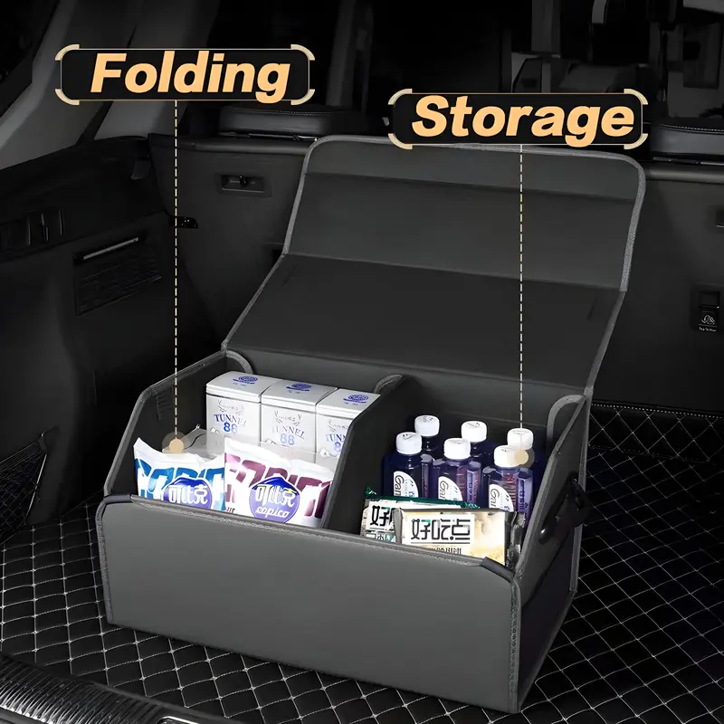 Đựng Đồ Cốp Sau Ô Tô Bọc Da Cao Cấp Hộp container vận chuyển Pu Có Thể Gấp Gọn Tiện Lợi Phụ Tùng vô lăng lái xe khách 0