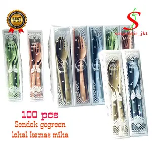 Souvenir Pernikahan 100pcs / 50Pcs Sendok Garpu Sumpit Jerami Sovenir Ultah Pernikahan kemas mika