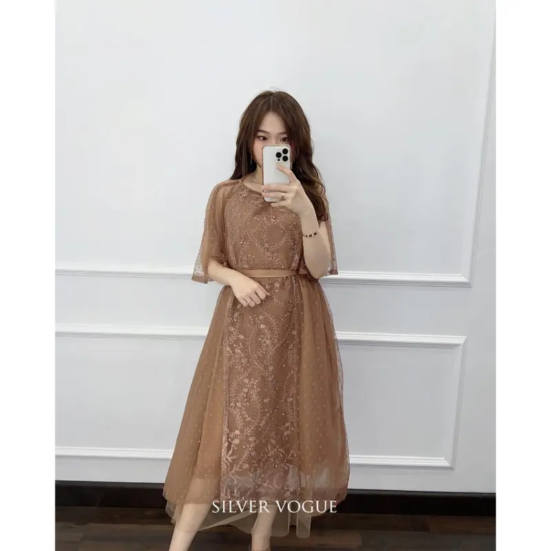 Dress Lorenza New Product Busana Wanita Dress Brukat Fashion Wanita Bisa Cod Dress Casual Pesta 1