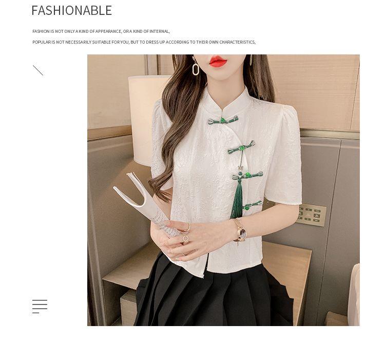 Product Introduction of Áo Sơ Mi Phong Cách Trung Quốc Hàng Mới Về, ngắn Tay Nữ, Bộ Sưu Tập Mùa Hè 2023, Thiết Kế Đẹp, Tay Phồng Độc Đáo Áo Có Nút Thắt Nút Trung Quốc Bất Đối Xứng 15