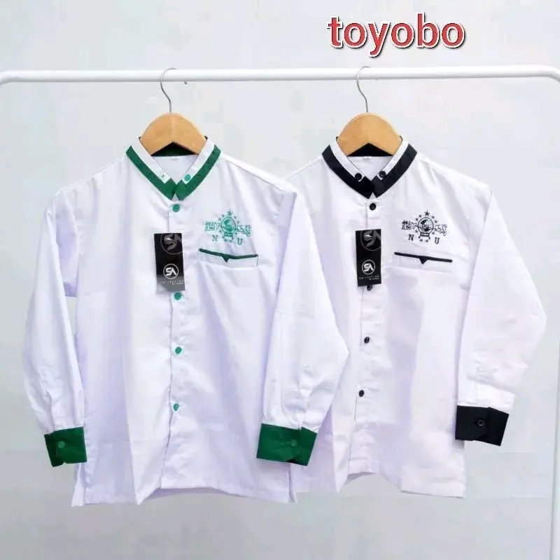Baju Koko NU Anak usia 3-14 Tahun SD-SMP Lengan Panjang seragam ngaji TPQ/MADIN Santri Busana Muslim warna Putih Nyaman Toyobo Katun