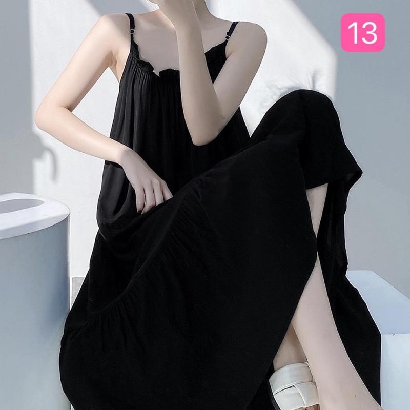 Váy hai dây vải tole lanh lụa mặc nhà freesize rộng rãi 7