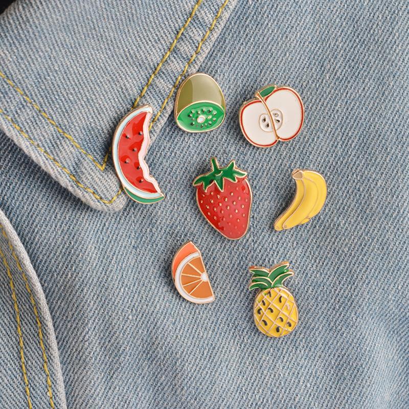 [Bu]Oil-dripping Cartoon Fruit Brooch Cute Enamel Strawberry Orange Pineapple Watermelon Kiwifruit Shape Hat Bag Clothing Lapel Pin Fashion Jewelry Gift 2