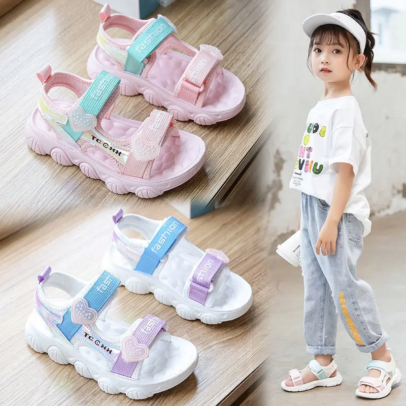 Dép Xăng đan bé gái Mùa hè Sandal trẻ em gái hình trái tim dễ thương Dép quai hậu bé gái thoáng khí êm chân phong cách Hàn Quốc Th125