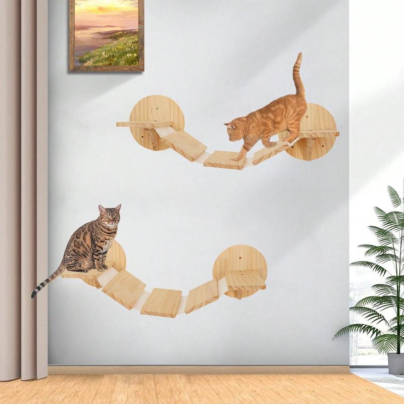 Wooden Cat Wall Shelf, Cat Wall Bridge, Floating Cat Ladder, Easy To Assemble Cat Wall Step, Pet Furniture for Cat Playing, Climbing 5