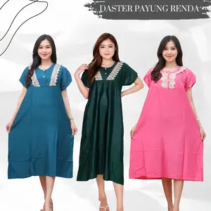 3pcs Daster Busui  Rayon Viral Payung Renda Kancing Bumil