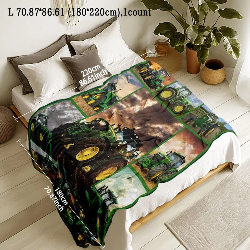 Farm Tractor Pattern Blanket, 1 Count Agricultural Machine Pattern Soft Throw Blanket, Air-conditioned Room Blanket, Warm Nap Blanket for Home & Office 2