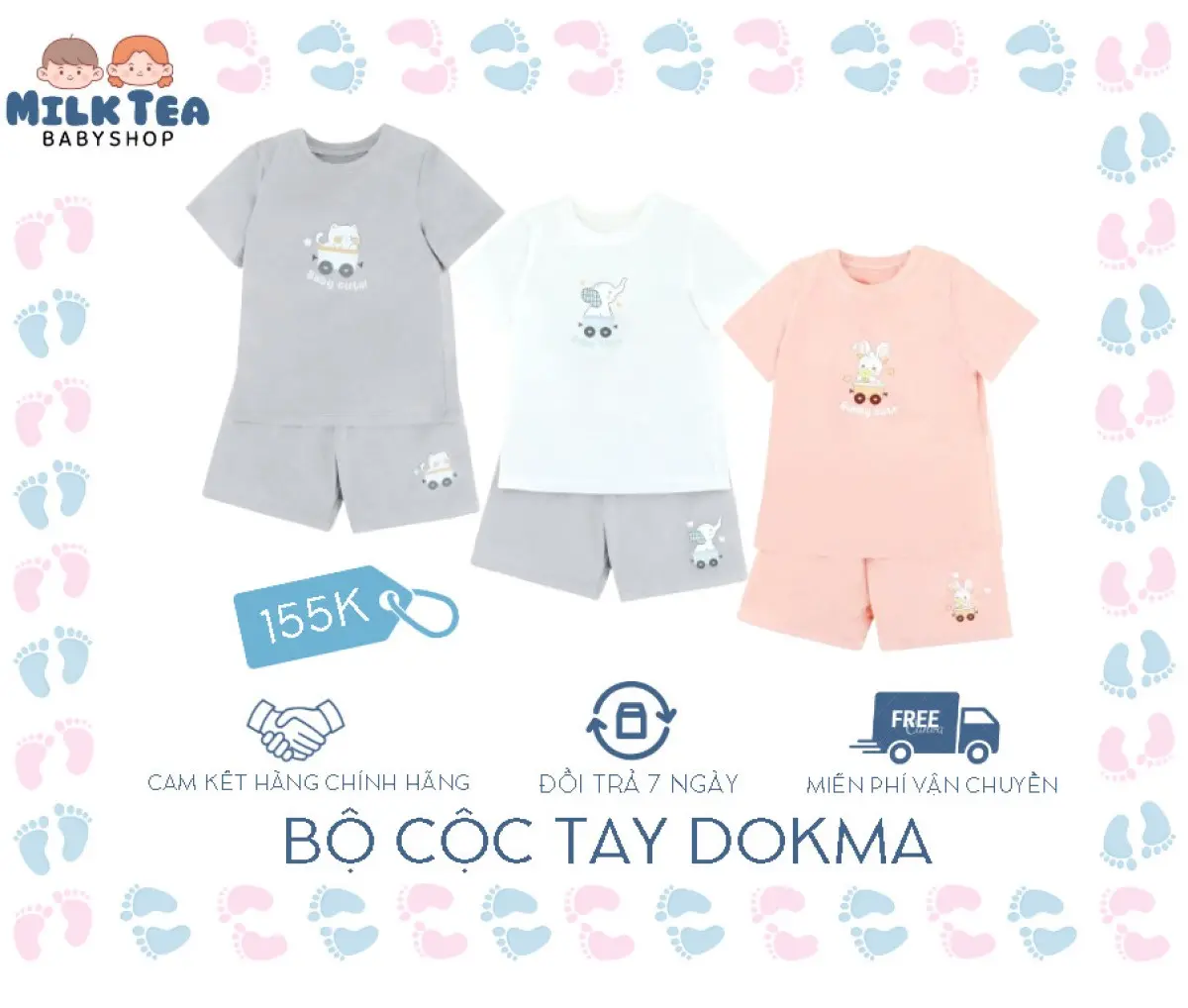 [DOKMA] Bộ Quần Áo Cộc Tay với sợi vải Bamboo Mềm Mịn, Thoáng mát Cho Bé từ 9-36M