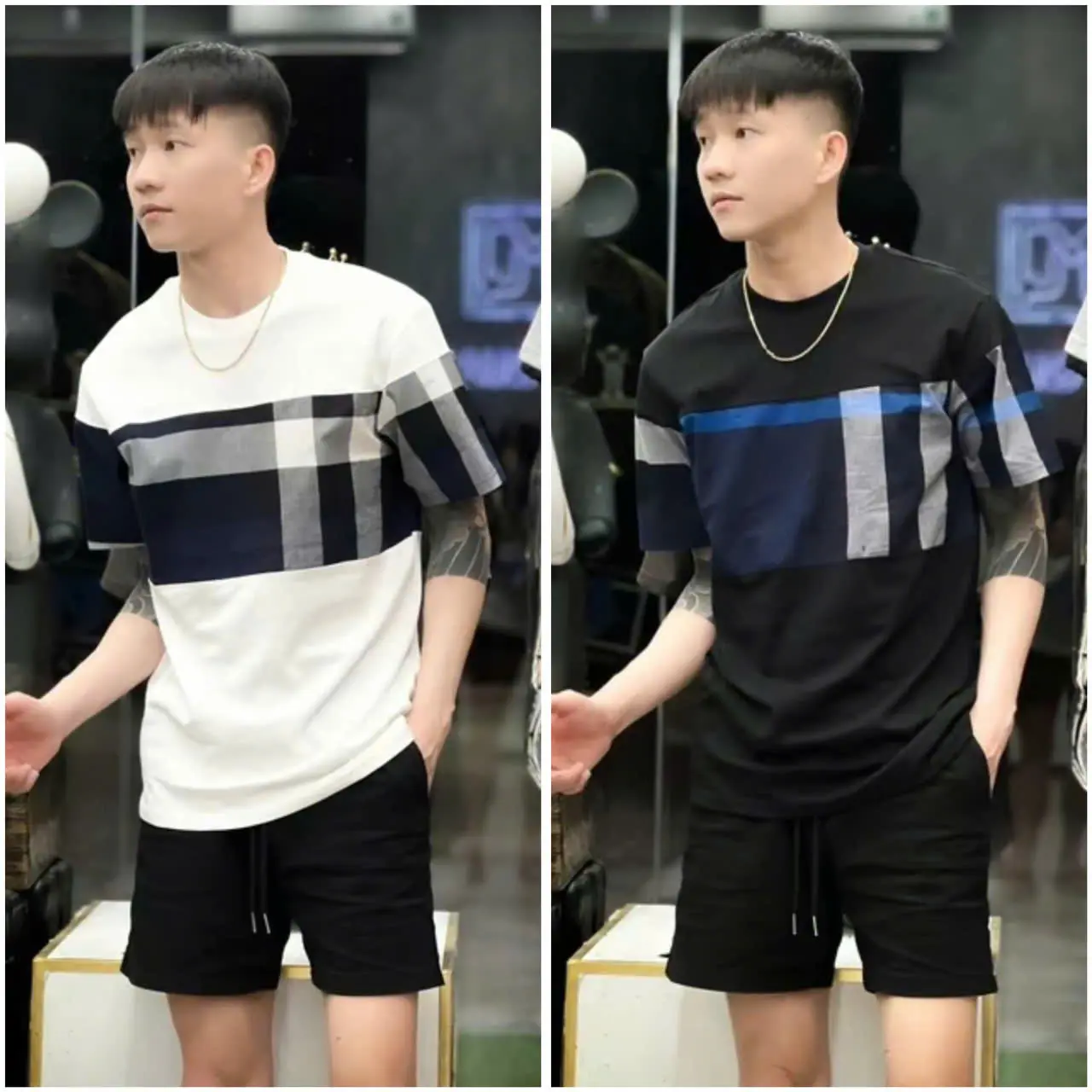 Áo thun nam chất vải  phối caro chuẩn đẹp co dãn trơn mát form ST MEN STORE Menswear Shirt Cổ Tròn Polo Có Cổ