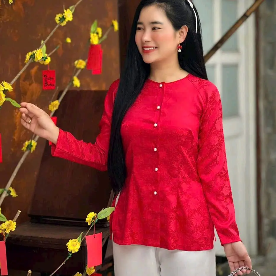 Đồ Lam Đi Chùa - Mẫu Áo Bà Ba Gấm 2 Da( áo lẻ không kèm quần)
