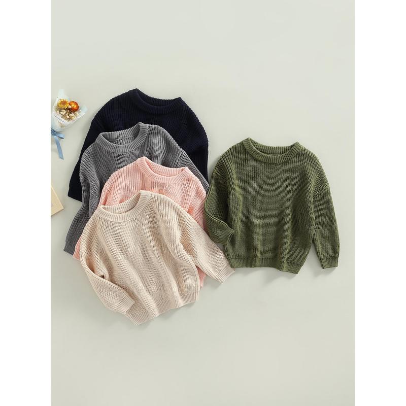 Toddler Baby Round Neck Sweaters, Long Sleeve Solid Color Loose Knitted Pullovers 0