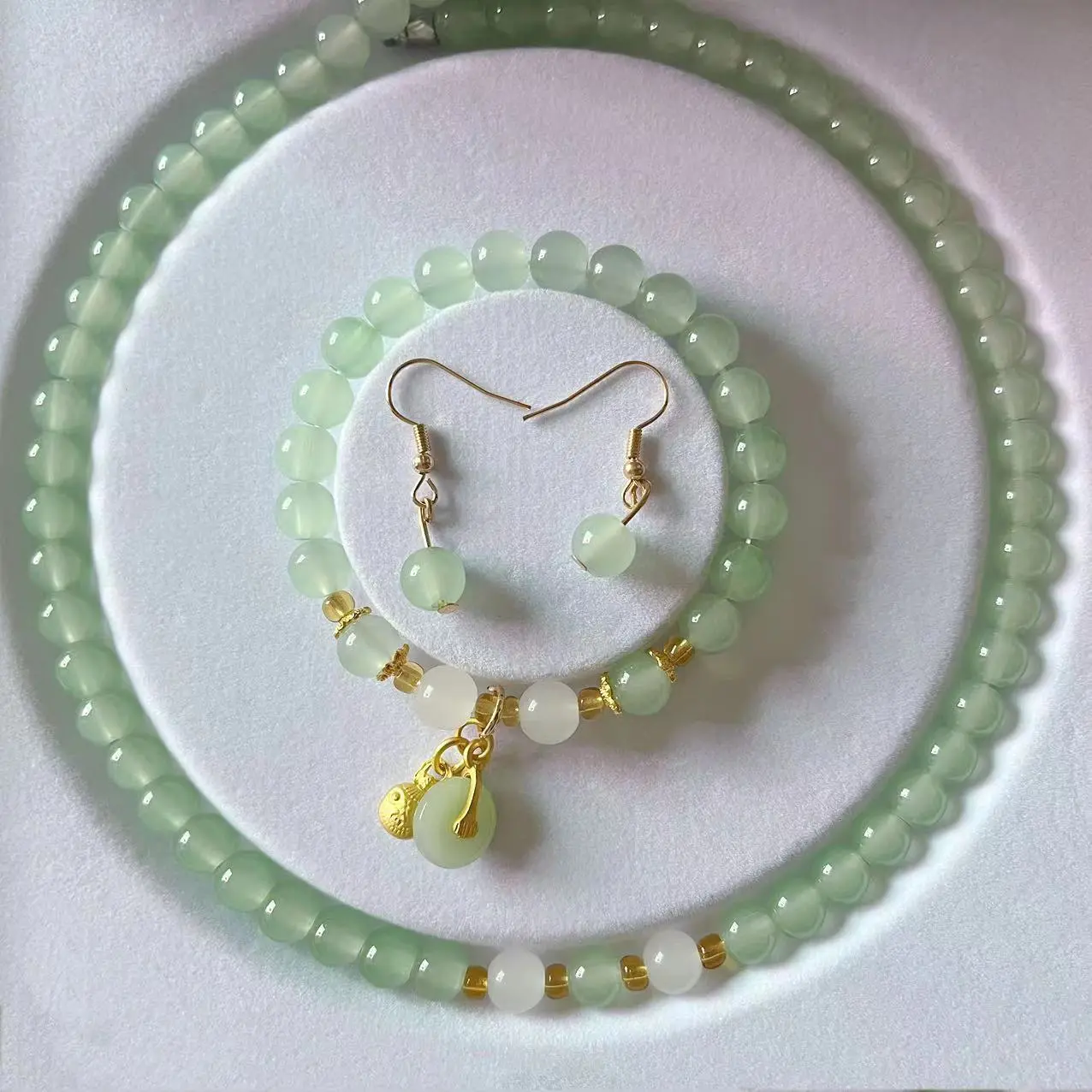Bộ Trang Sức Mom, Hạt Tròn Mới, Đồ Trang Trí Trang Sức Ba Mảnh, Bộ Vòng Tay Vòng Cổ Hoa Tai Sang Trọng Cổ Điển Ong Khuyên Tai