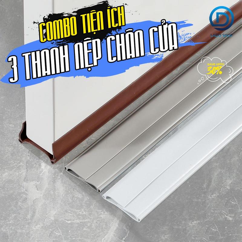 Combo 3 thanh chèn chân cửa chắn côn trùng ngăn gió bụi Nhựa PVC đúc nguyên khối hỗ trợ cách âm và ngăn thoát hơi máy lạnh dùng cho cửa có đồ dày từ 3-5cm khe hở cửa không quá 2cm + tặng kèm miếng 8 dán 2 mặt trong mỗi thanh
