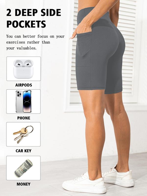 Women's Solid/ Leopard High Waist Short Leggings, Casual Comfy Breathable Skinny Shorts for Yoga Gym Workout Running, Ladies Summer Bottoms, Athletic Shorts 8