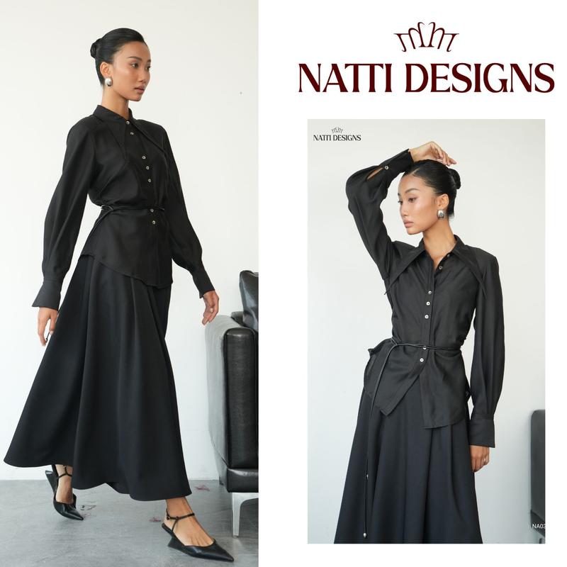 Áo sơ mi dài tay nữ  NATTI DESIGNS thiết kế đai eo sang chảnh chất liệu tơ tằm cao cấp NA03 0