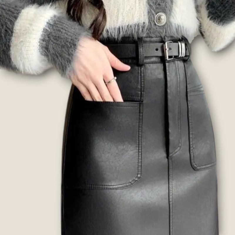 Product Introduction of Chân váy da dáng dài xẻ tà sau kèm đai,túi trước-chân váy hot Nữ Women chân  váy 5