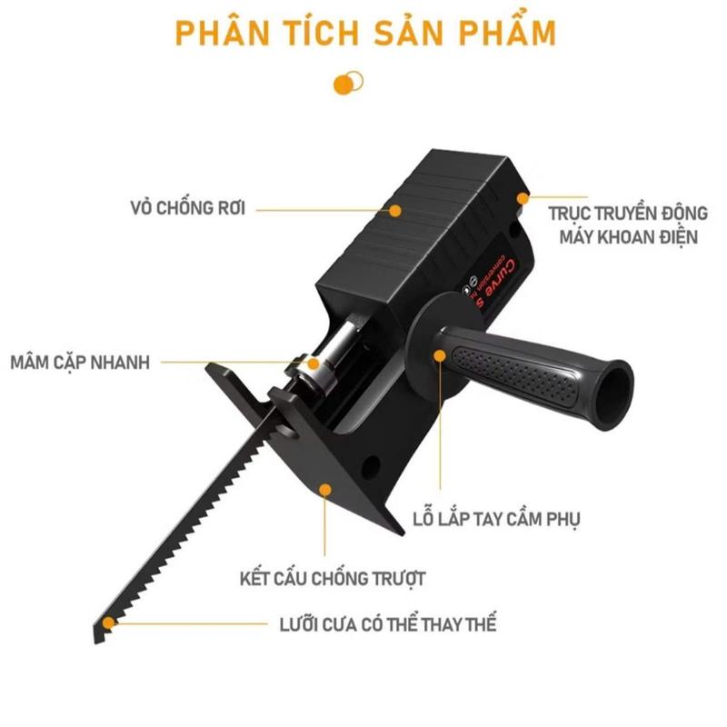 Bộ chuyển đổi máy khoan thành máy cưa cầm tay điện kèm 3 luoi cưa cắt gỗ kim loại lắp được khoan pin và khoan điện. Cắt: Gỗ, kim loại, PVC 0