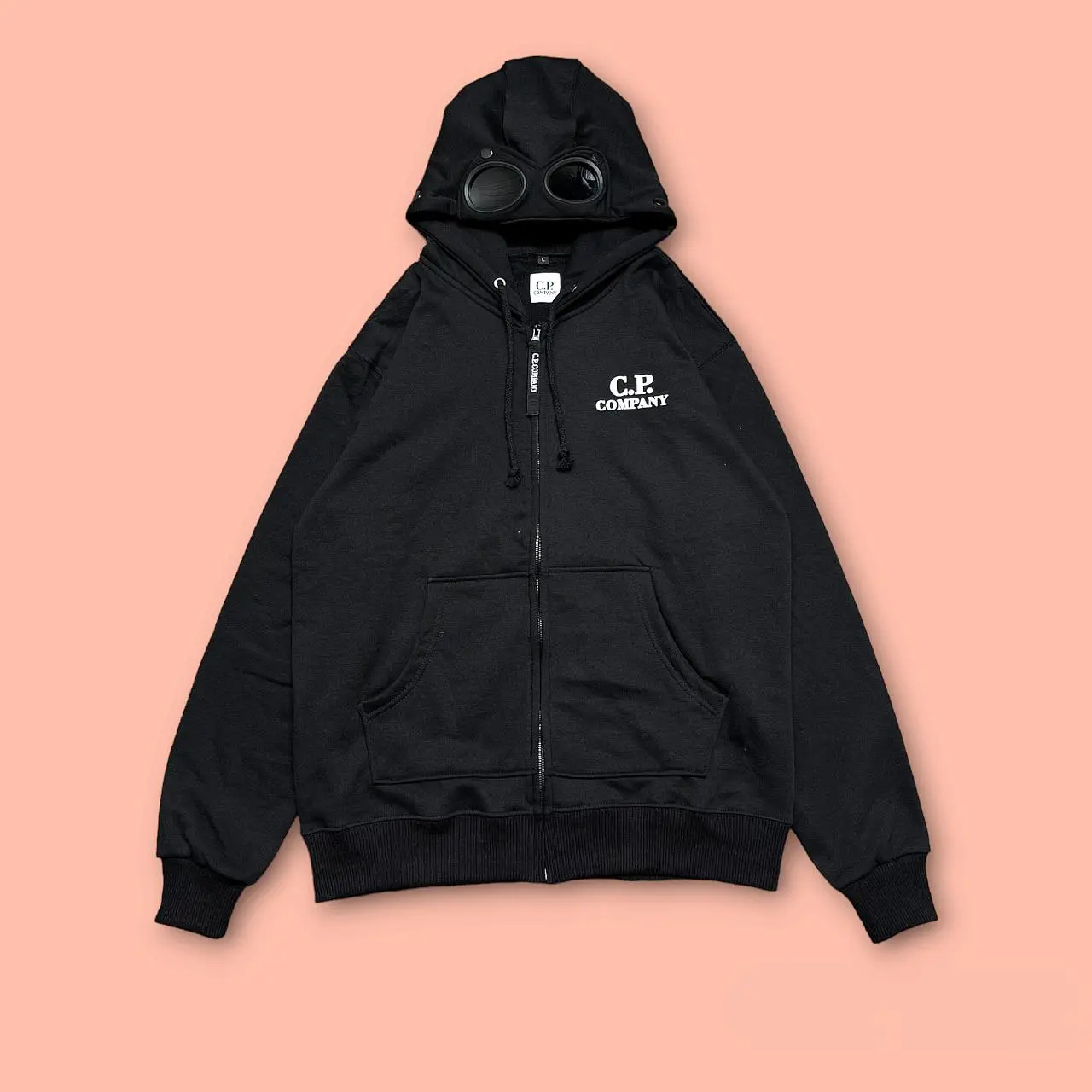 Sweater Hoodie Zipper Goggle CpCmpny Hitam Unisex Casual Full Tag Premium Distro Qualtiy