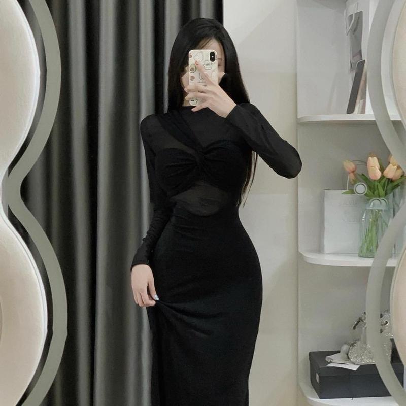 Đầm Body Phối Lưới Cúp Ngực Dáng Dài Siêu Tôn Dáng 5