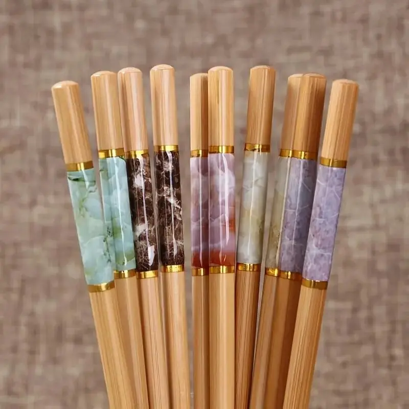 Bamboo Printed Chopsticks, 5 Pairs Durable High Quality Chopsticks, Household Tableware for Home Kitchen Dining Room