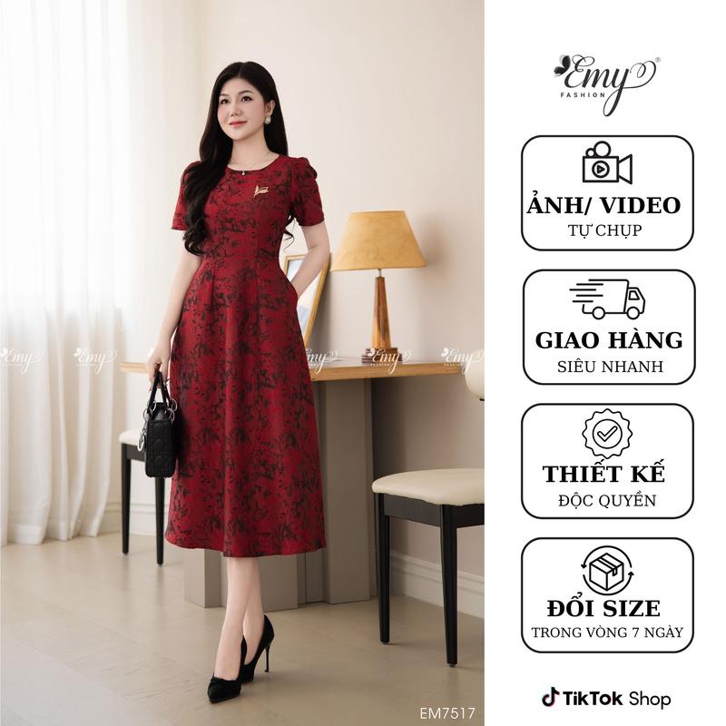  Váy Emy EM7517 Đầm Xoè Dự Tiệc Đỏ Gấm Taffta Sang Trọng Thoải Mái Cho Sự Kiện Trang Trọng Chất Liệu Cao Cấp Tôn Dáng Hoàn Hảo - Emy Fashion 