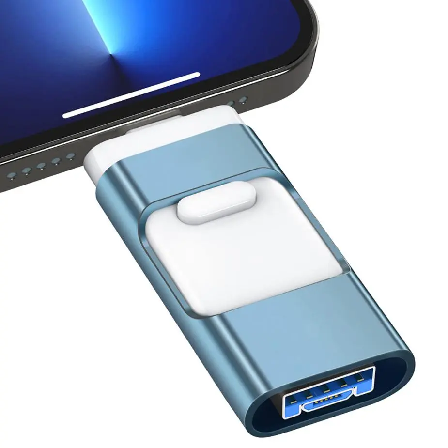 3 in 1 USB Flash Drive, High Speed USB 3.0 Memory Storage, OTG Flash Drive for iPhone iPad Android Phone PC, Type-C Adapter, Photo Stick