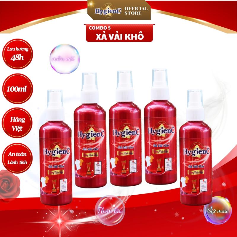 [Đỏ Combo 5 chai] Nước xả vải khô HygienC dạng xịt - Dung tích 100ml xịt  vải