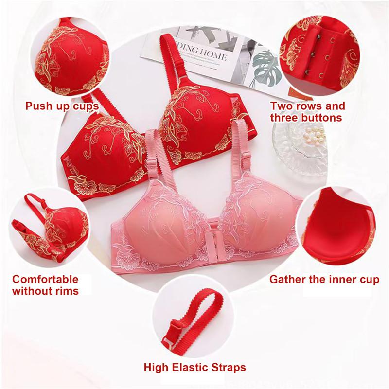 Product Introduction of Button Embroidery Brassiere Bralette Wireless Underwear Women's Bras Seamless Floral Push Up Bras Wireless Front Comfy Lingerie 24