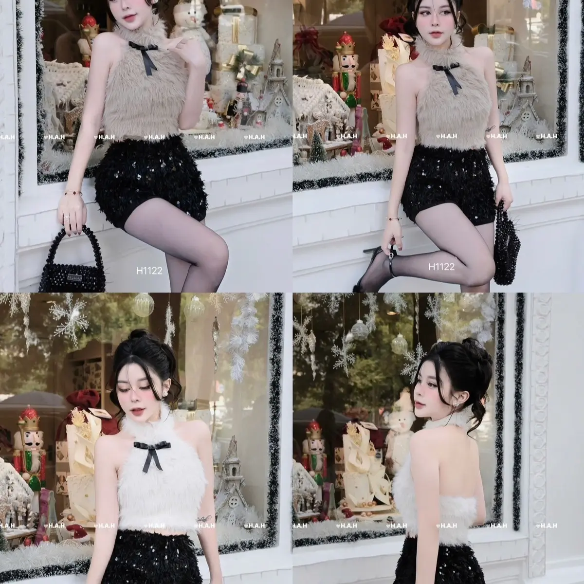 Set Áo Yếm Lông+Quần Kim Sa Siêu Hot. Nữ Women Pants.Hàng Thiết Kế Jaewon Boutique
