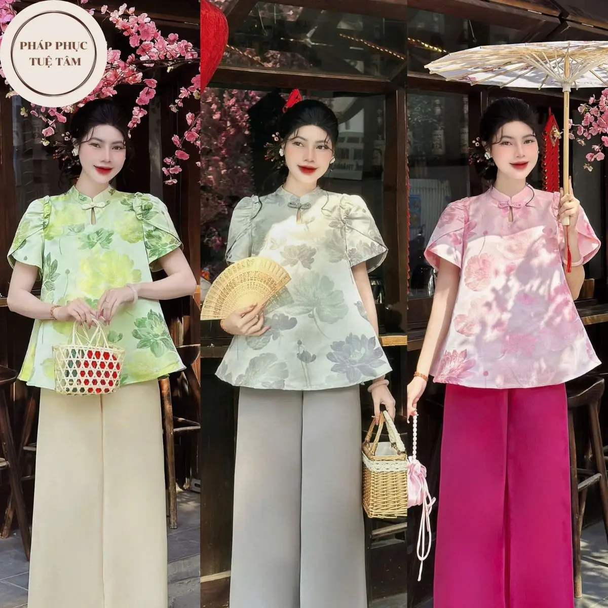 Set gấm cách tân Tafta xinh sang diện tết họa tiết hoa sen cực sang chảnh