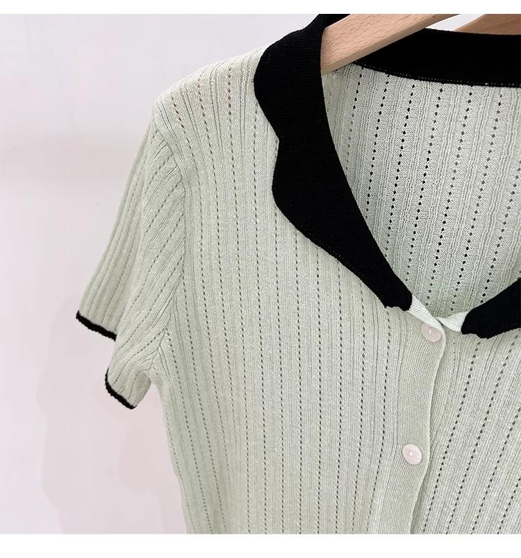 Product Introduction of Áo Cardigan Dệt Kim, ngắn Tay, Chất Liệu Lụa Ngầu Dành Cho Nữ, Mỏng Và Mùa Hè, Màu Sắc Tương Phản, Thiết Kế Độc Đáo Với Thiết Kế Áo Polo Rỗng Áo Cánh Nữ Hàng Đầu 22