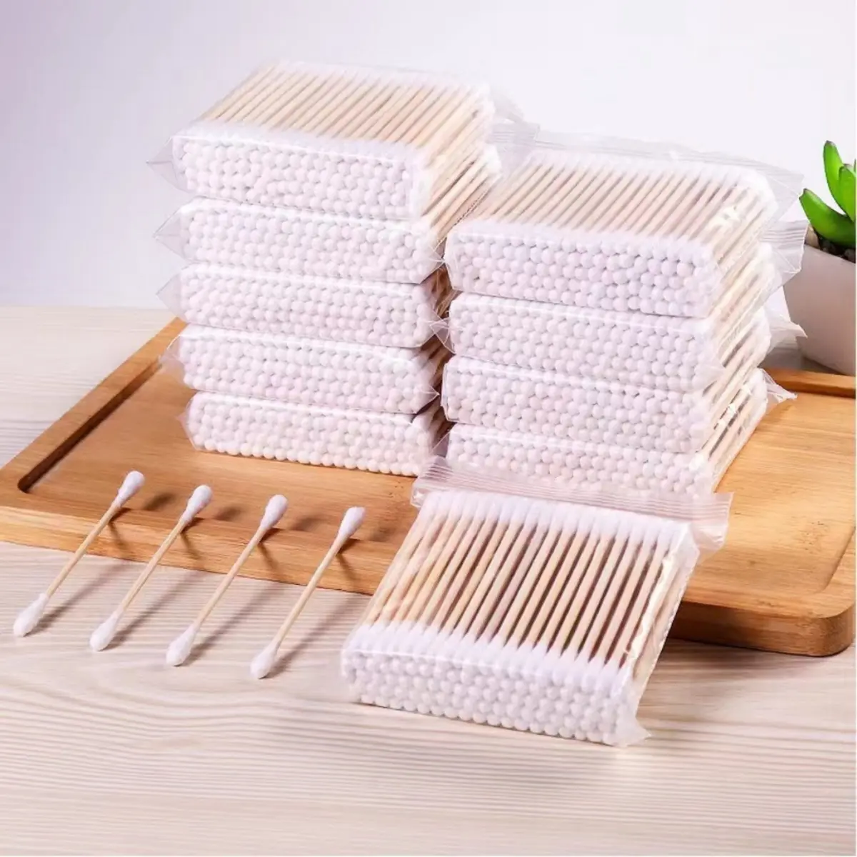 Bịch tăm bông 100 que thân gỗ,tăm bông ráy tai thân thiện với môi trường