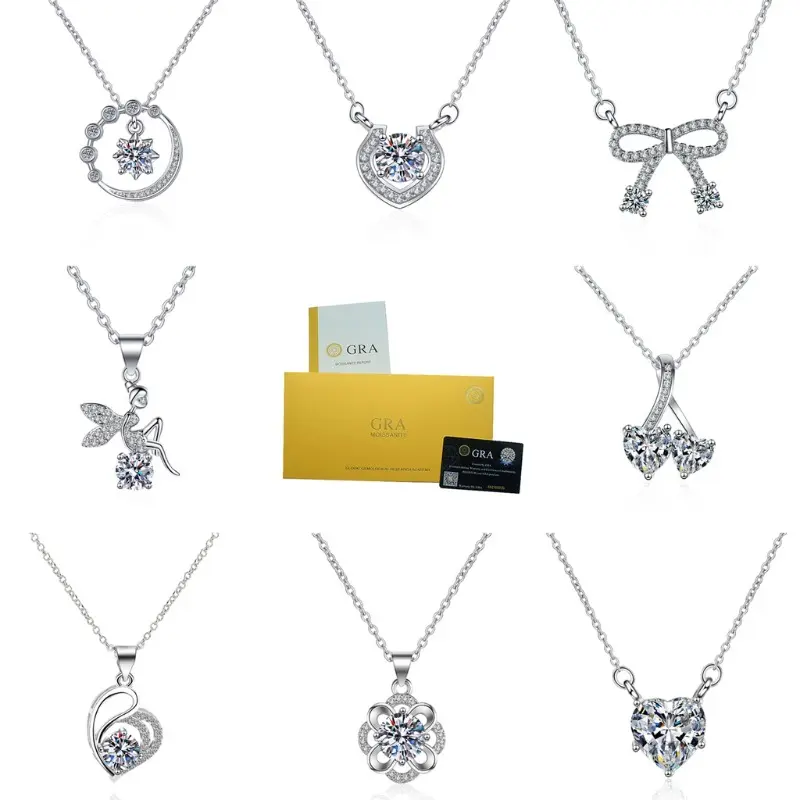 [with Gra Certificate]18K Gold White Necklace Elegant Moissanite Pendant S925 Silver Fine Jewelry Long Clavicle Chain