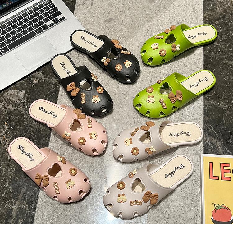 Product Introduction of Closed Toe Half Slippers Women's Summer Korean Style Outdoor Wear Summer Foreign Style Sweet New Ins Fairy Style Bow Flat Slippers 1